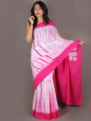 Pink White Hand Dyed Cotton Shibori Saree - S03170168