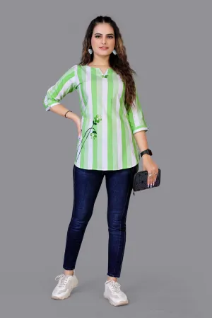 Pure cotton very Green Beautiful Color V-Neck Three-Quarter Sleeves Tunics for collage girl and Women