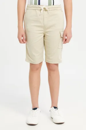 Senior Boys Beige Pull On Shorts With Cargo Pockets