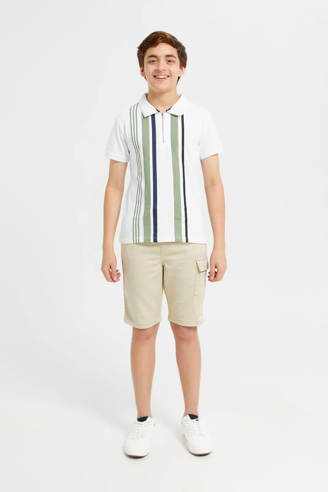 Senior Boys Beige Pull On Shorts With Cargo Pockets