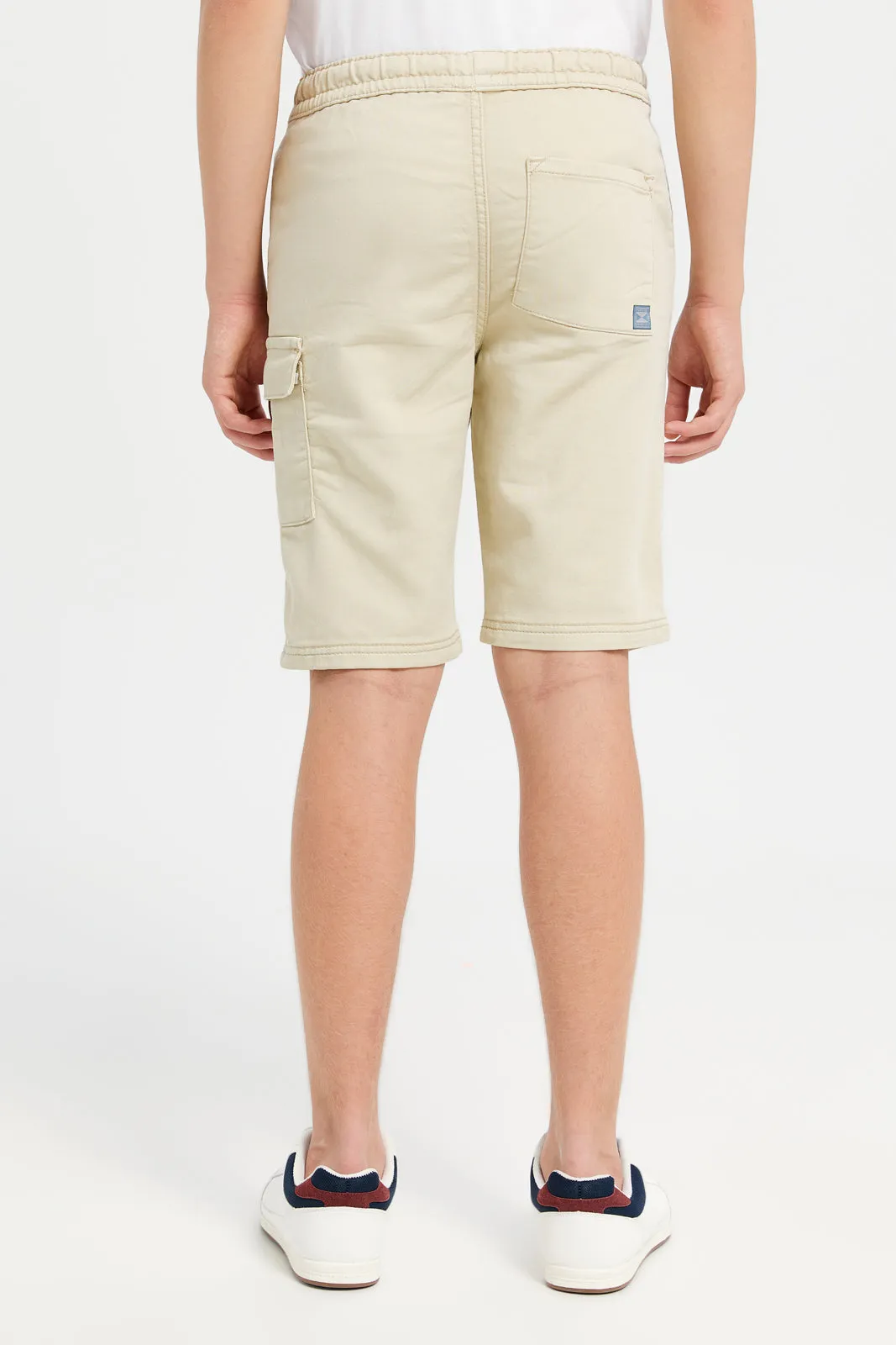 Senior Boys Beige Pull On Shorts With Cargo Pockets