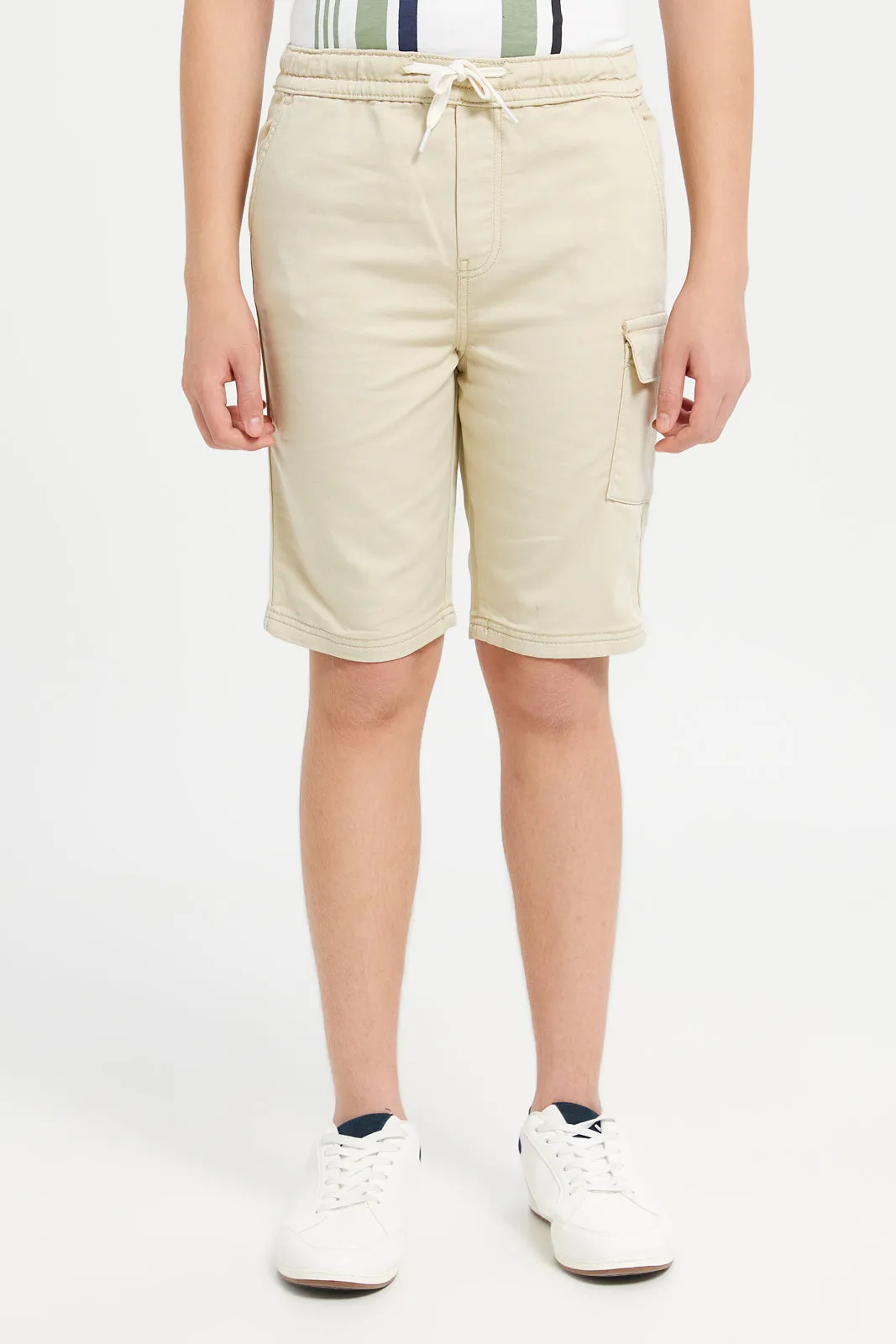 Senior Boys Beige Pull On Shorts With Cargo Pockets