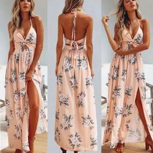 Sexy Halter Chiffon Long Beach Dresses