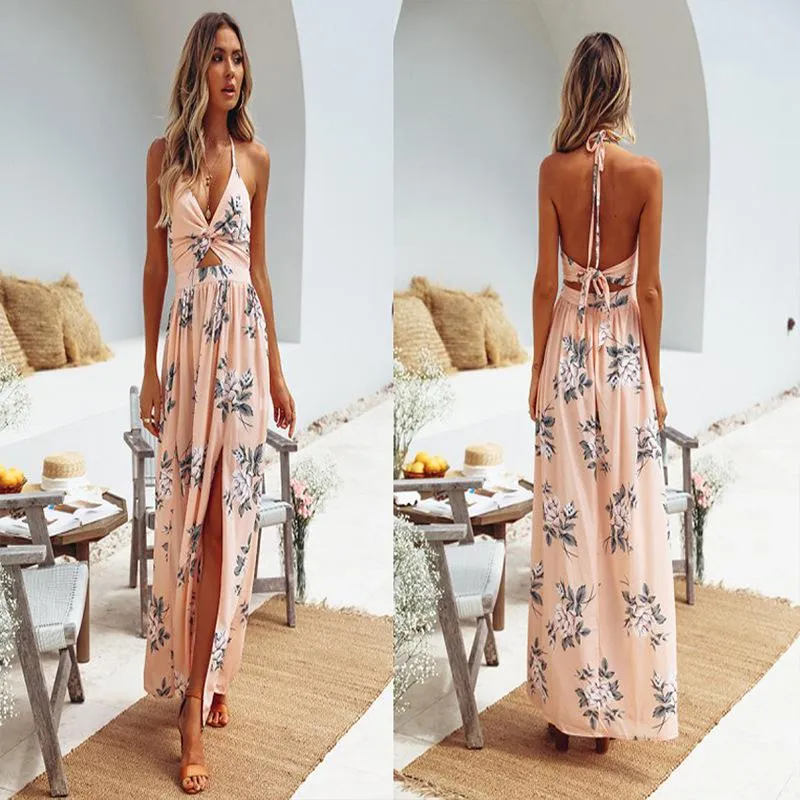 Sexy Halter Chiffon Long Beach Dresses