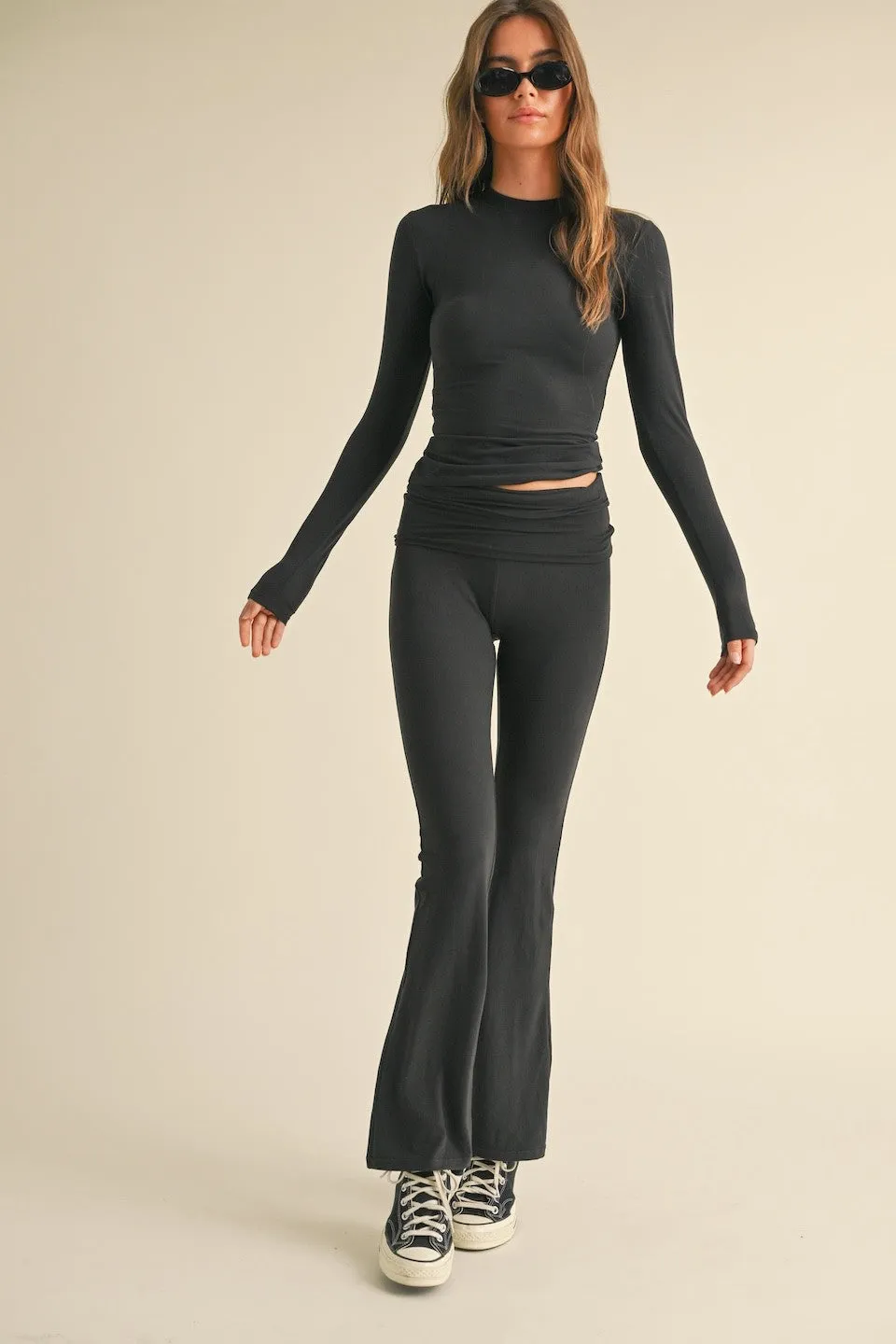 Soft Knit Foldover Flare Leggings - by: Kimberly