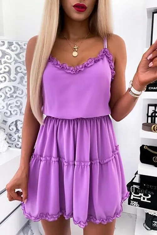 Solid Ruffles Slip Mini Dress