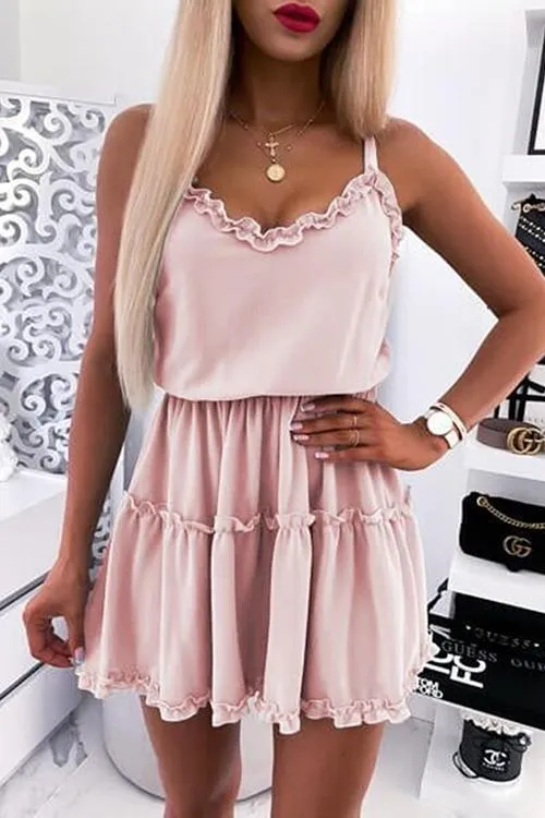 Solid Ruffles Slip Mini Dress