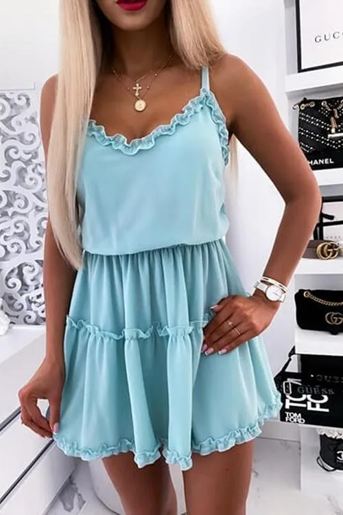 Solid Ruffles Slip Mini Dress