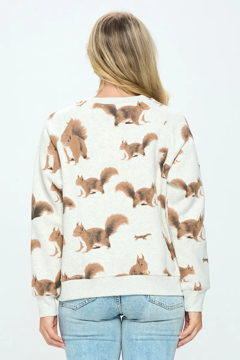 Squirrel Print Crew Neck Sweatshirt