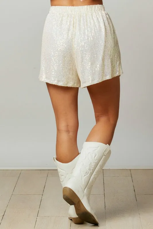 The Ariel Sequin Shorts in Iridescent Pearl Sequin