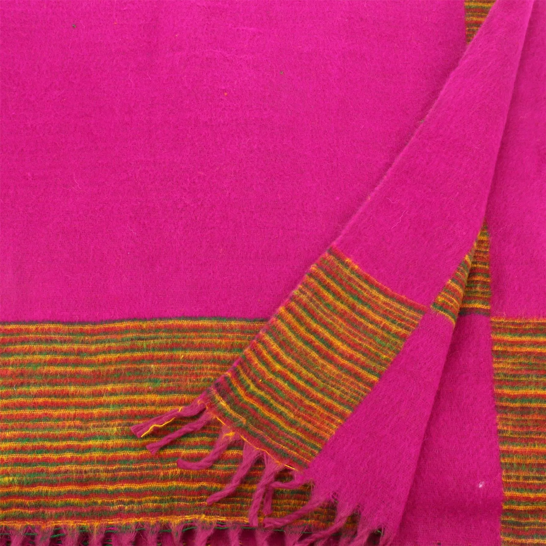 Tibetan Wool Blend Shawl Blanket - Plum with Green Sunset Reverse