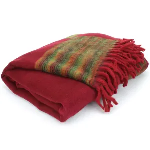 Tibetan Wool Blend Shawl Blanket - Red with Green & Red Reverse