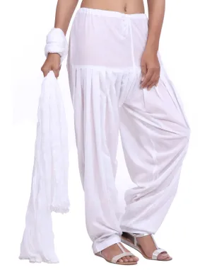 White Cotton Patiala Salwar And Dupatta Set