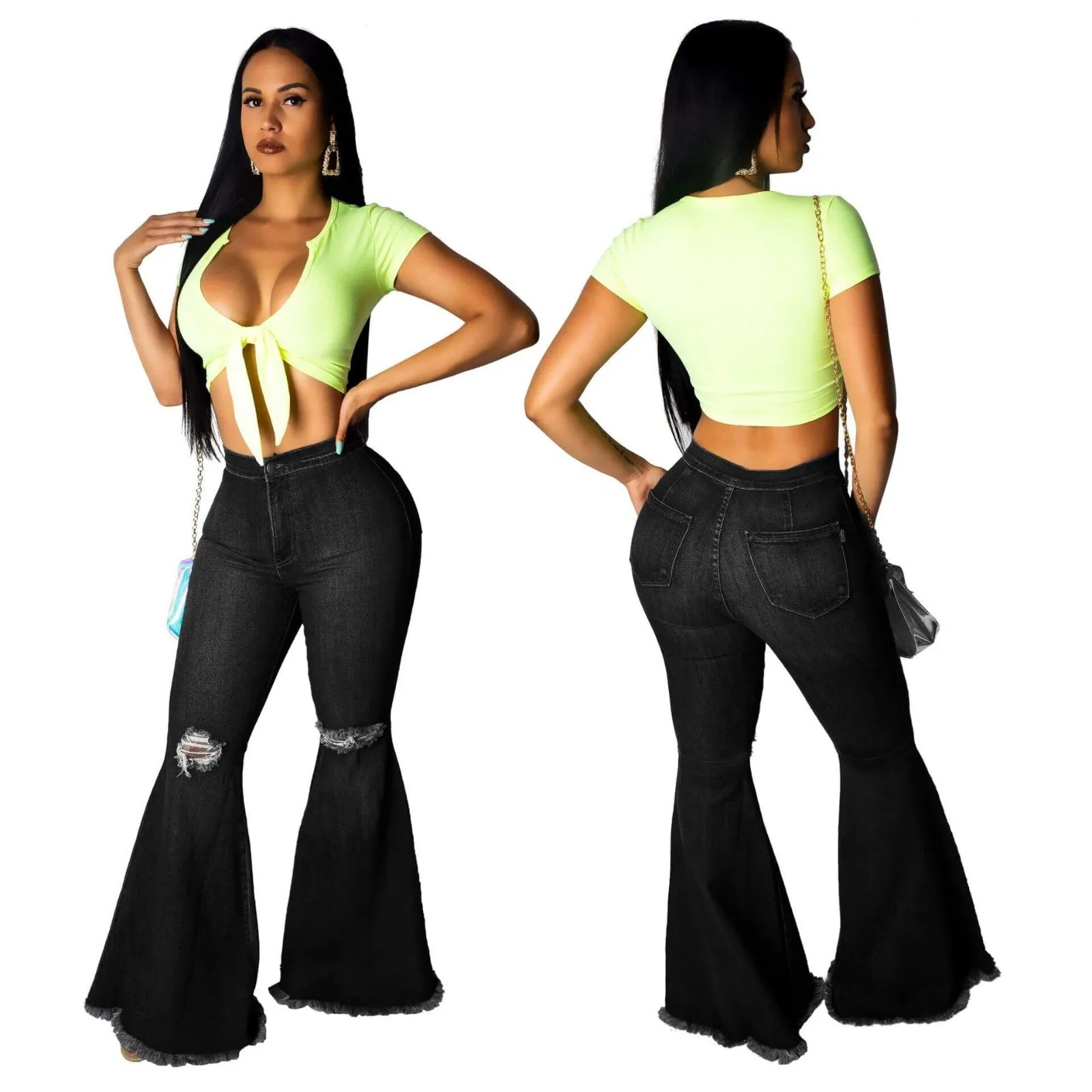 Women's Instastretch Luscious Bootcut Jeans  Wide Leg Long Palazzo Pants Trousers