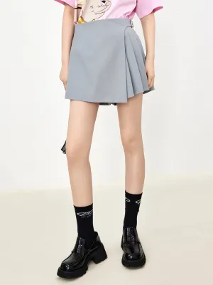 Wool Blend Wrap Pleated Skort