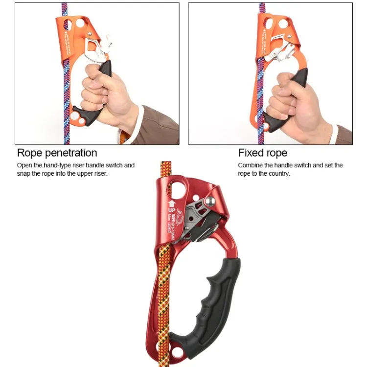 XINDA TP-8606 Outdoor Rock Climbing Aerial Work Anti-fall Handheld Rope Gripper for 8-12mm Diameter Rope Right(Red)