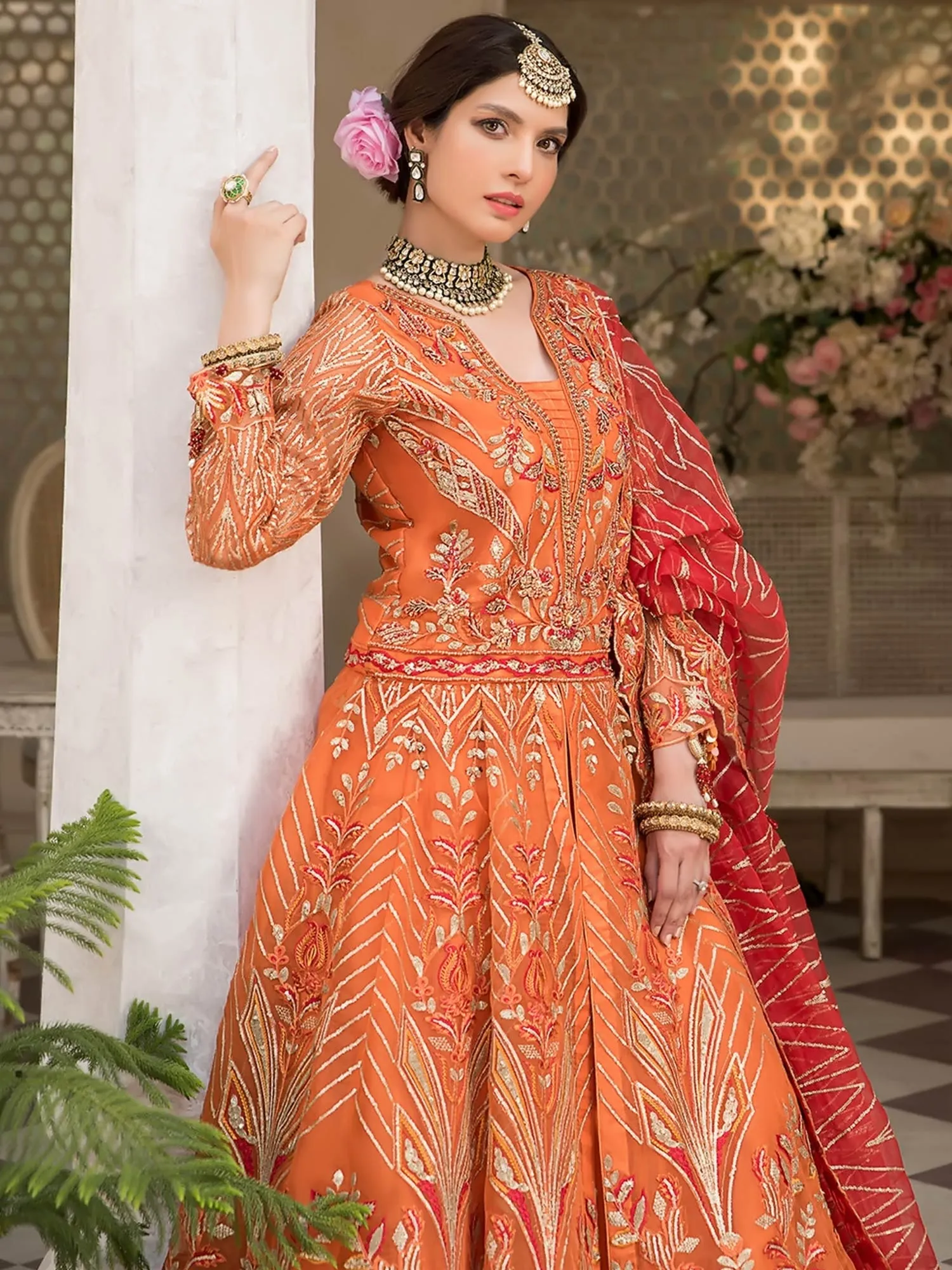 Zebtan "Zeenat" Luxury Vol-16 Orange Unstitched Suit (ZN04)