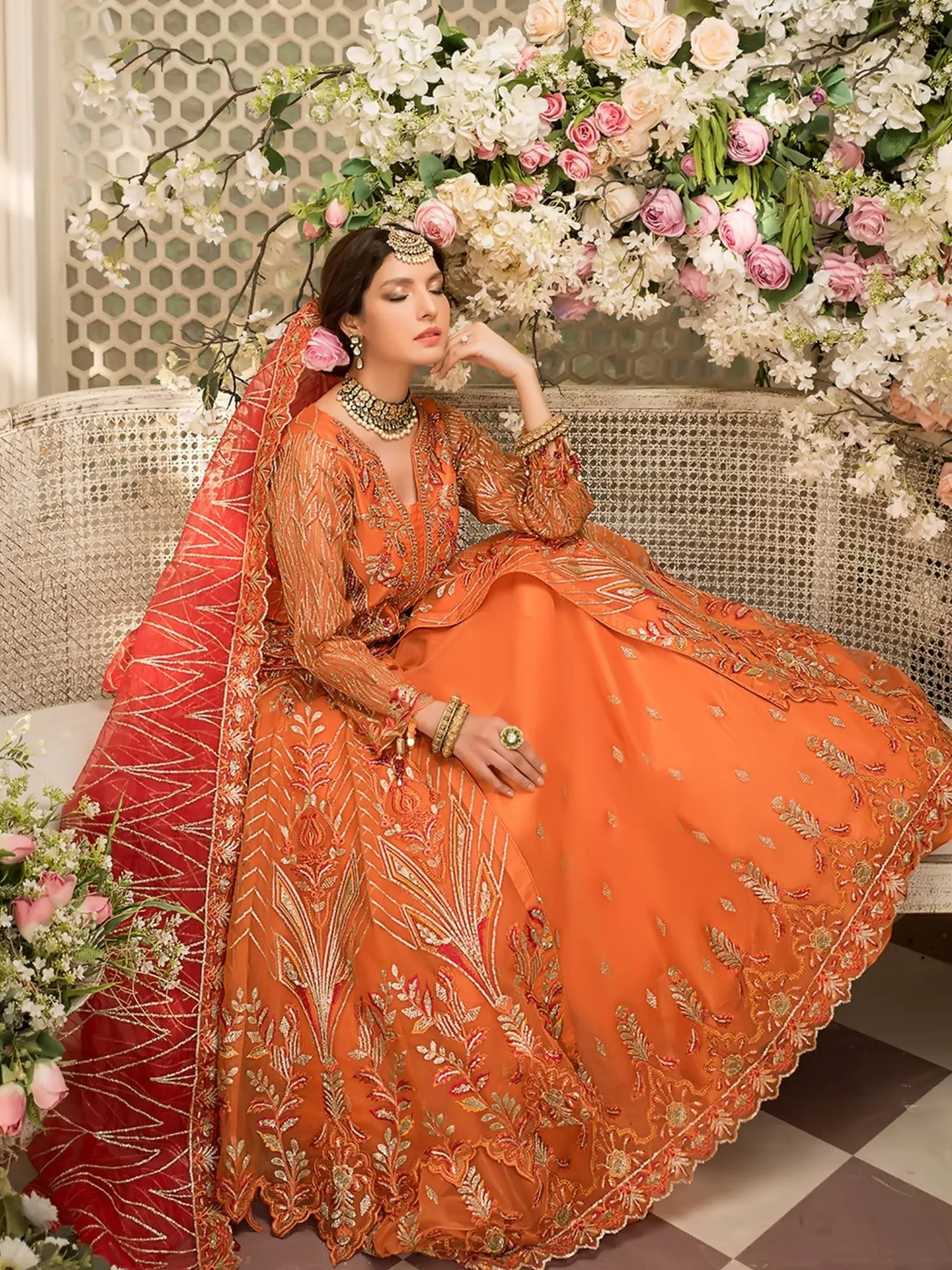 Zebtan "Zeenat" Luxury Vol-16 Orange Unstitched Suit (ZN04)