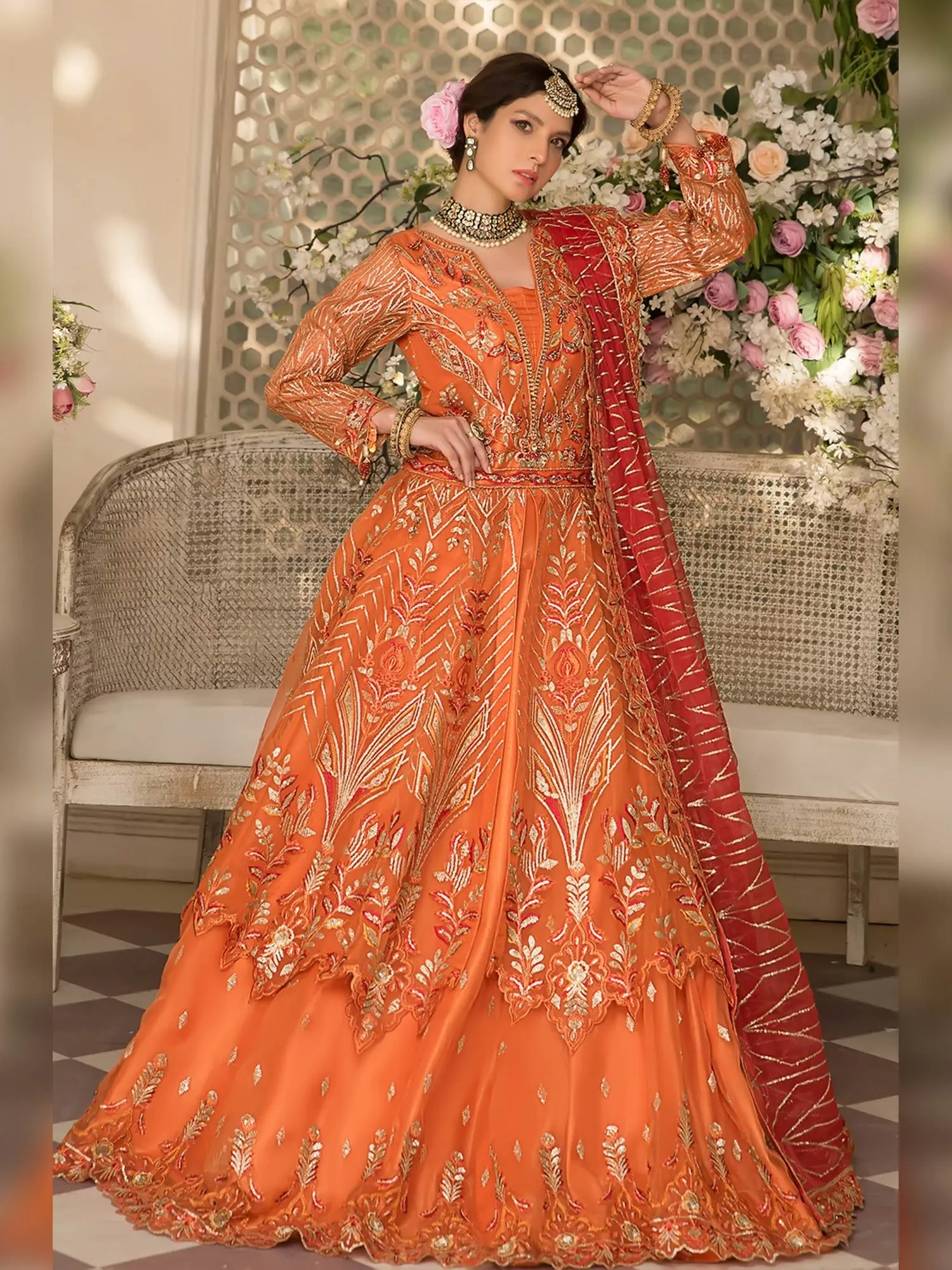 Zebtan "Zeenat" Luxury Vol-16 Orange Unstitched Suit (ZN04)