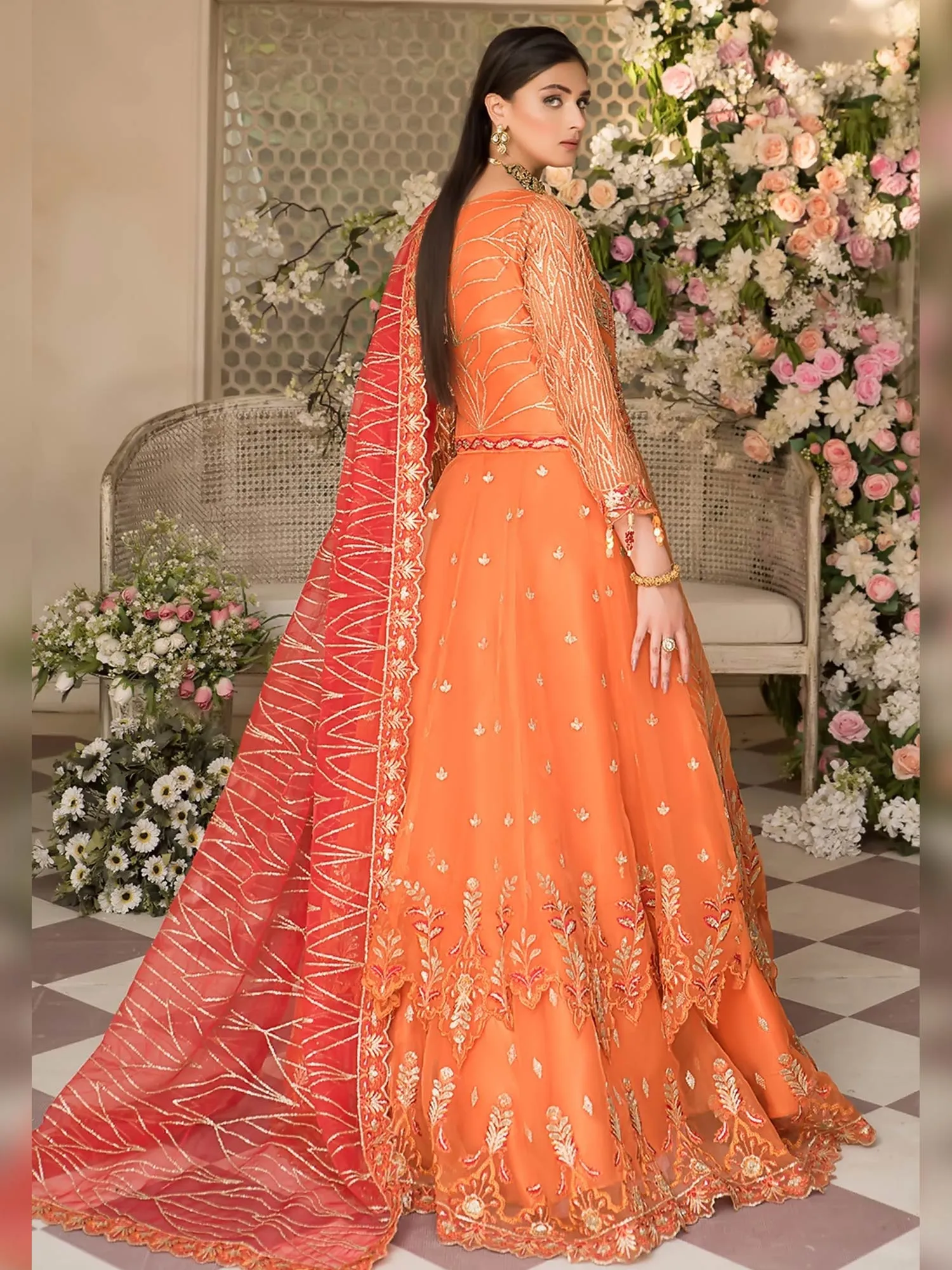 Zebtan "Zeenat" Luxury Vol-16 Orange Unstitched Suit (ZN04)